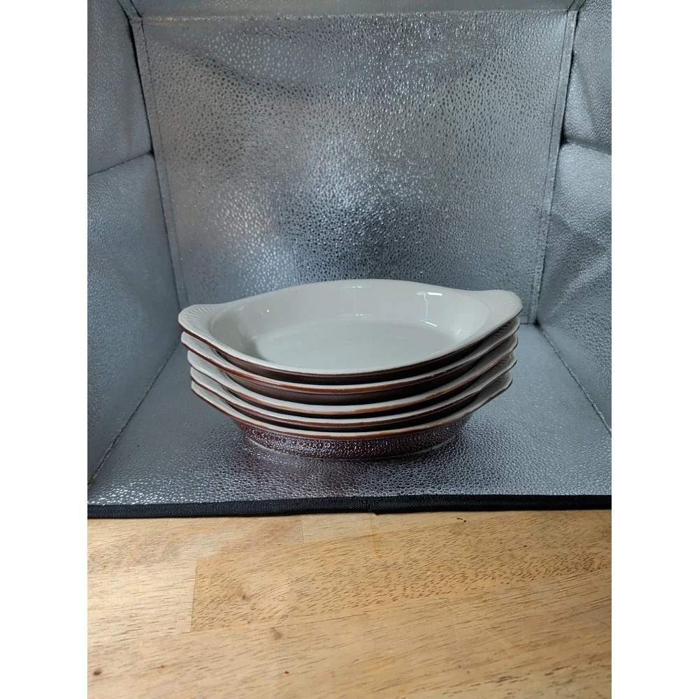 5 Brown Syscoware Individual Baking Au Gratin Casserole ‎ Dish Handles 91342 USA